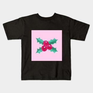 Pink Seasonal Holly Berries Kids T-Shirt